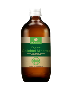 A supplement container of Organic Colloidal Minerals by Vital Wellbeing