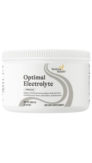 A Supplement container with the name Optimal Electrolyte (Unflavoured) by Seeking Health