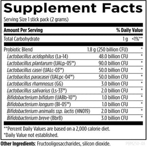Ingredients: Lactobacillus acidophilus, Lactobacillus plantarum, Lactobacillus Casei, Lactobacillus Paracasei, Lactobacillus rhamnosus, Lactobacillus salivarius, Bifidobacterium  longum, Bifidobacterium Bifidum, Bifidobacterium animalis ssp lactis, Bifidobacterium breve.
