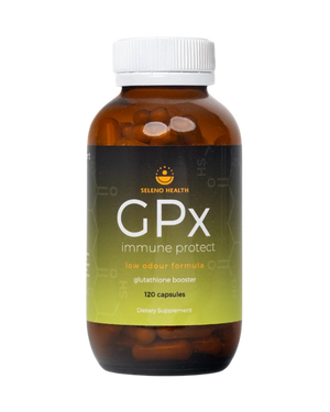 A supplement container of GPx Immune Protect by Seleno Health (Retail)