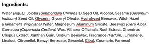 Supplement facts for Moisture Cream for Men listing ingredients including Althaea officinalis, Beeswax, Behenyl Alcohol, Benzyl Alcohol, Black Sesame Oil