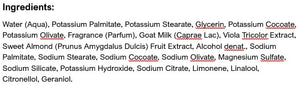 Supplement facts for Shaving Cream for Men listing ingredients including Citronellol, Geranium Oil, Glycine, Helichrysum Hydrosol, Indian Frankincense Extract