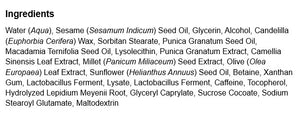 Supplement facts for Firming Eye Cream (Pomegranate) listing ingredients including Behenyl Alcohol, Benzyl Alcohol, Betaine HCI, Caffeine, Camellia Oleifera