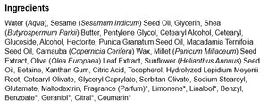 Supplement facts for Firming Night Cream (Pomegranate) listing ingredients including Behenyl Alcohol, Benzyl Alcohol, Betaine HCI, Caprylic acid, Carnauba Wax