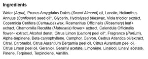 Supplement facts for Refreshing Hand Cream (Citrus) listing ingredients including A-Pinene, Alpha-Pinene, Alpha-Terpinene, Atlas Cedarwood, Beeswax