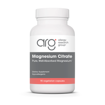 A Supplement Container with the name Magnesium Citrate by Allergy Research Group.