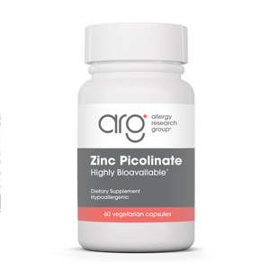 A Supplement container with the name  Zinc Picolinate by Allergy Research Group.
