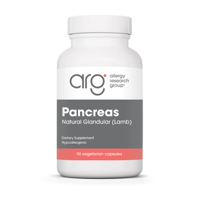 A Supplement container with the name Pancreas (Lamb) by Allergy Research Group.