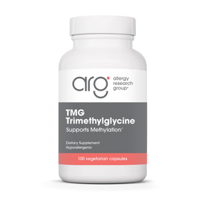 A Supplement container with the name TMG Trimethylglycine by Allergy Research 
