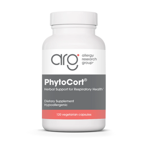A Supplement container with the name PhytoCort by Allergy Research Group.