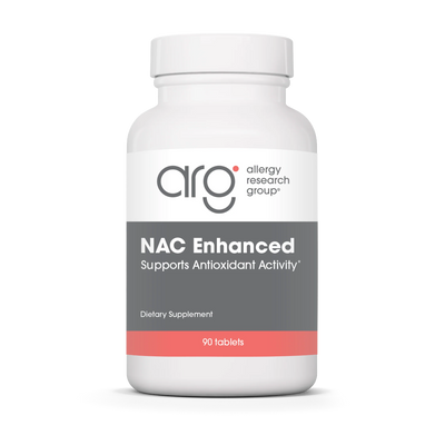 A Supplement container with the name NAC Enhanced by Allergy Research Group. 