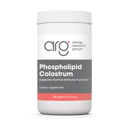 A Supplement container with the name Phospholipid Colostrum by Allergy Research Group.