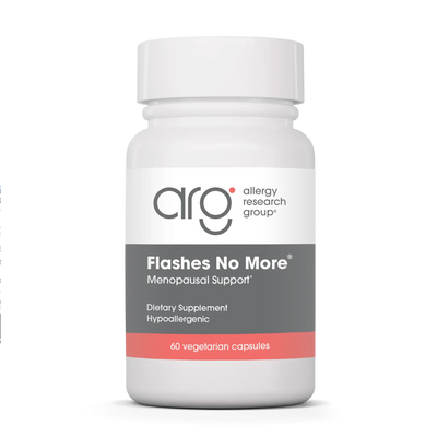 A Supplement container with the name Flashes No More by Allergy Research Group.