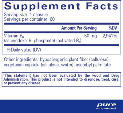 Text describing the ingredients: Vitamin B6 )as pyridoxal 5' phosphate) (activated B6)