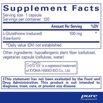 Text describing the ingredients: L-Glutathione (reduced) (free Form)