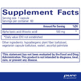 Text describing ingredients: Alpha lipoic acid (thioctic acid) 100mg