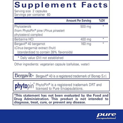  Ingredients: Phytosterols, Berberine HCI, Bergavit 40 Bergamot, 