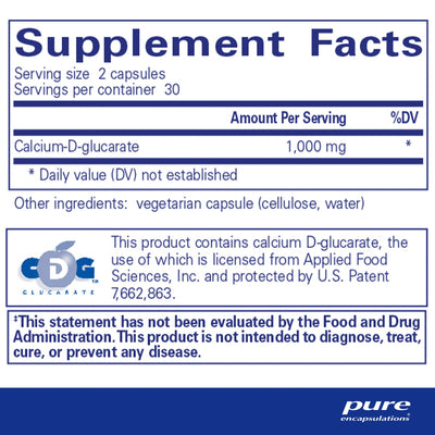 Ingredients: Calcium-D-glucarate 1000mg