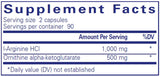 Text listing the ingredients including l-Arginine, Ornithine alpha-ketoglutarate