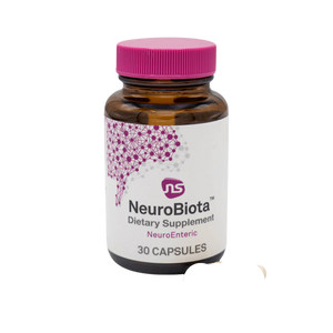 A Supplement container with the name  NeuriBiota by NeuroScience.