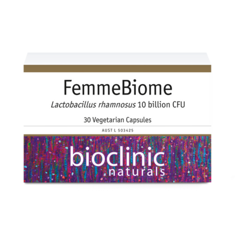 A Supplement box with the name FemmeBiome by Bioclinic Naturals.