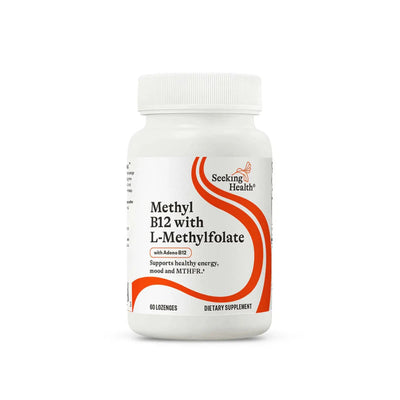 A Supplement container with the name Methyl B12 witht L-Methylfolate by Seeking Health