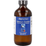 A Supplement container with the name Selenium Solution, Pure, Well-absorbed selenium by Allergy Research Group.