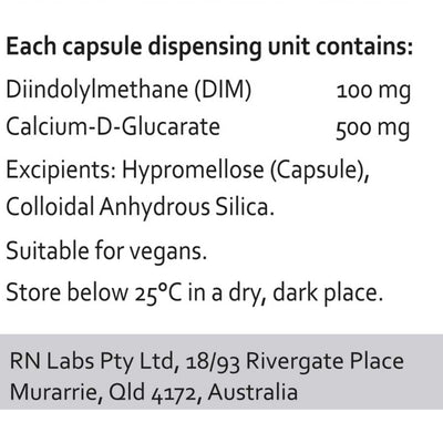 Ingredients: Diindolylmethane (DIM), Calcium-D-Glucarate.