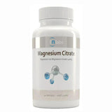 image of a white supplement bottle that says rn labs magnesium citrate. Magnesium (as magnesium citrate) 140mg 90 capsules 