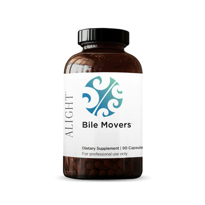 Image of a white supplement bottle which says alright bile movers dietary supplement 90 capsules for professional use only 