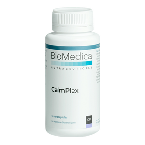 A Supplement container with the name CalmPlex by Bioedica.