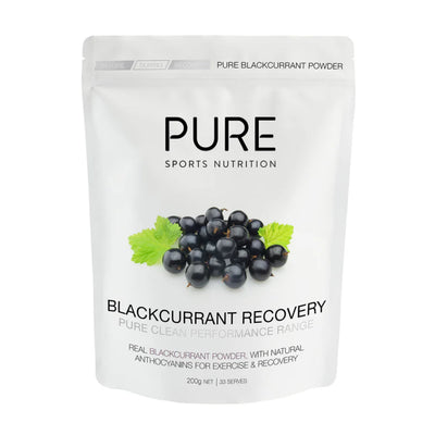 A Supplement container with the name Blackcurrant Recovery by Pure Sports Nutrition.