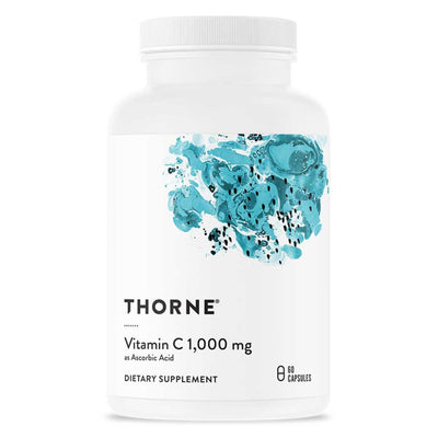 A Suppelement container with the name Vitamin C 1,000mh by Thorne.