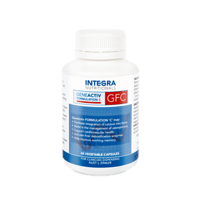 A Supplement container with the name GeneActiv Formulation C (GFC)  (60 Vege Caps) by Integra Nutritional.