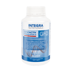 A Supplement container with the name GeneActiv Formulation D (GFD 360 Caps)  by Integra. 