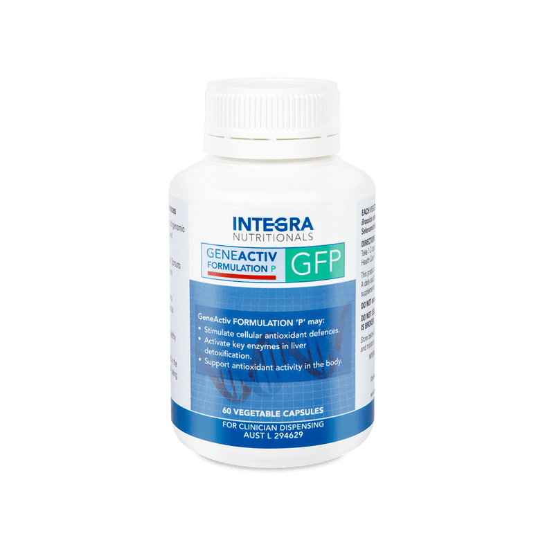 A Supplement container with the name GeneActiv Formulation P (GFP) by Integra Nutritionals.
