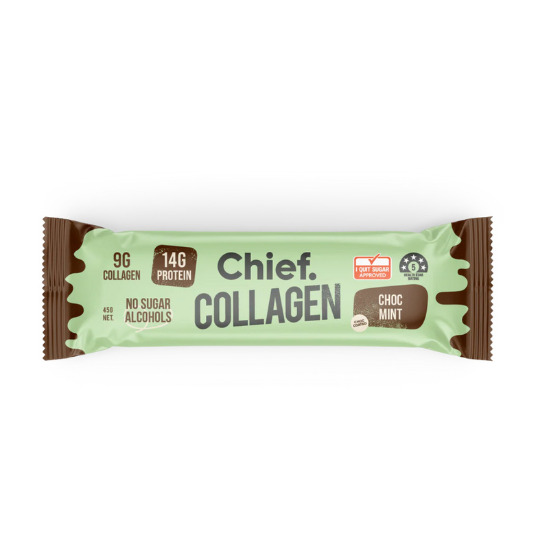 A Bar with the name Collagen Protein Bar (Choc Mint) by Chief Nutrition 