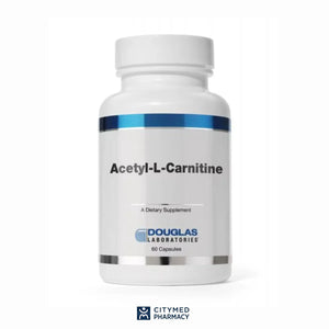 A Supplement container with the name Acety-L- Carnitine bu Douglas Laboratories.