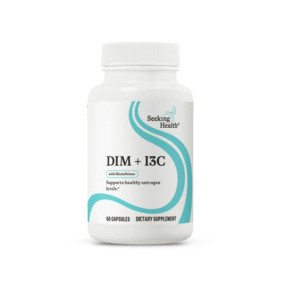 A Supplement container with the name DIM+13C by Seeking Health.