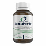 Image of a white supplement bottle that says desigsn for health probiomed 50, supports beneficial gut flora helps reduce occurence of symptoms of eczema/dermatitis in children 30 vegetarian hard capsules 