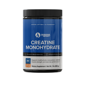 A Supplement container with the name Creatine Monohydrate by Designs for Sport.