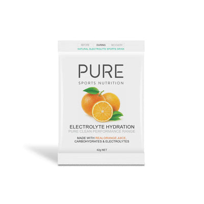 A Supplement container with the name Electrolyte Hydration (Orange Juice) by Pure Sports Nutrition.