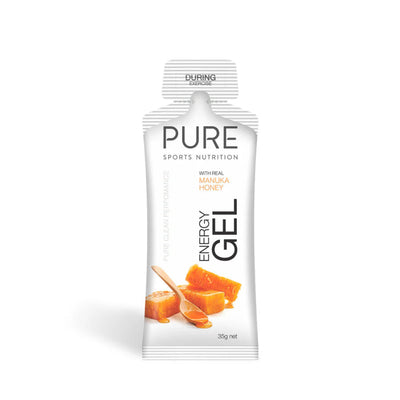  Supplement container with the name Pure Energy Gel (Manuka Honey) by Pure Sports Nutrition.