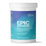 A Supplement container with the name Epic Defense by Microbiome Labs.