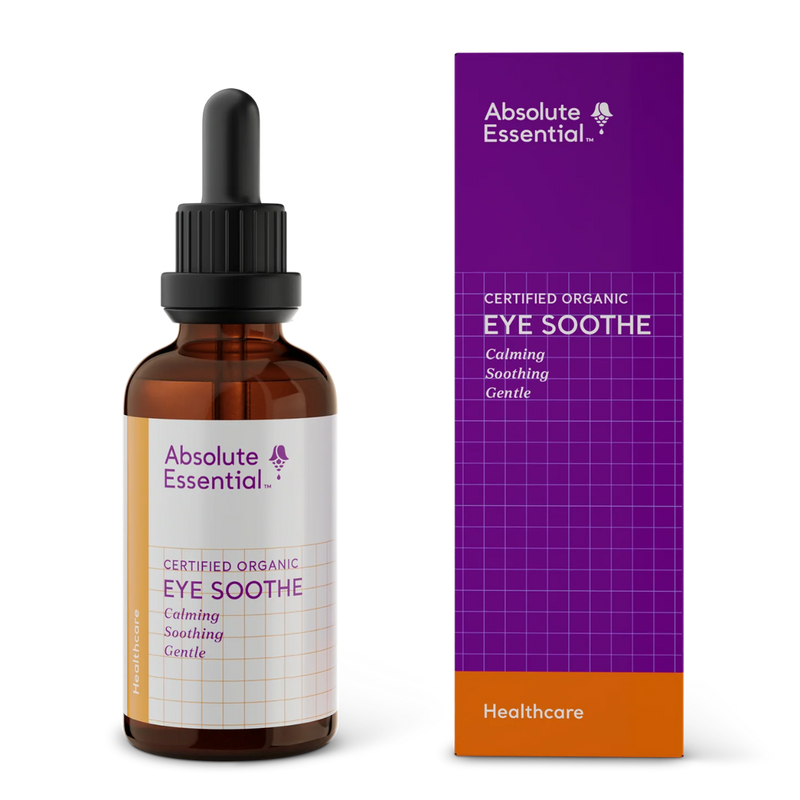 A Supplement bottle with the name Eye Soothe by Absolute Essential.