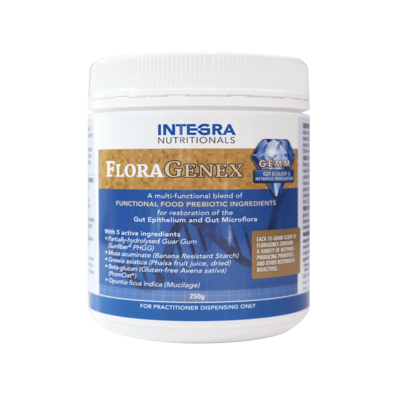 A Supplement container with the name FloraGenex by Integra Nutritionals.