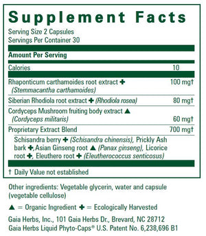 Supplement facts for HPA Axis: Homeostasis by Gaia Herbs Professional Solutions