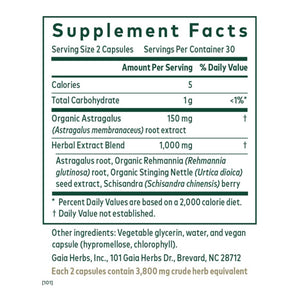 Ingredients, Organic Astragalus, Herbal Extract Blend, (Astragalus root, Organic Rehmannia (Rehmannia glutinosa) root, Organic Stinging Nettle (Urtica dioica) seed extract, Schisandra (Schisandra chinensis) berry. 