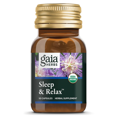 A bottle with the name Sleep and relax by Gaia Herbs