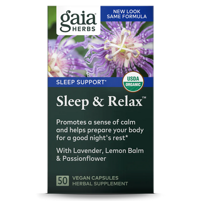 A box with the name Sleep & Relax by Gaia Herbs